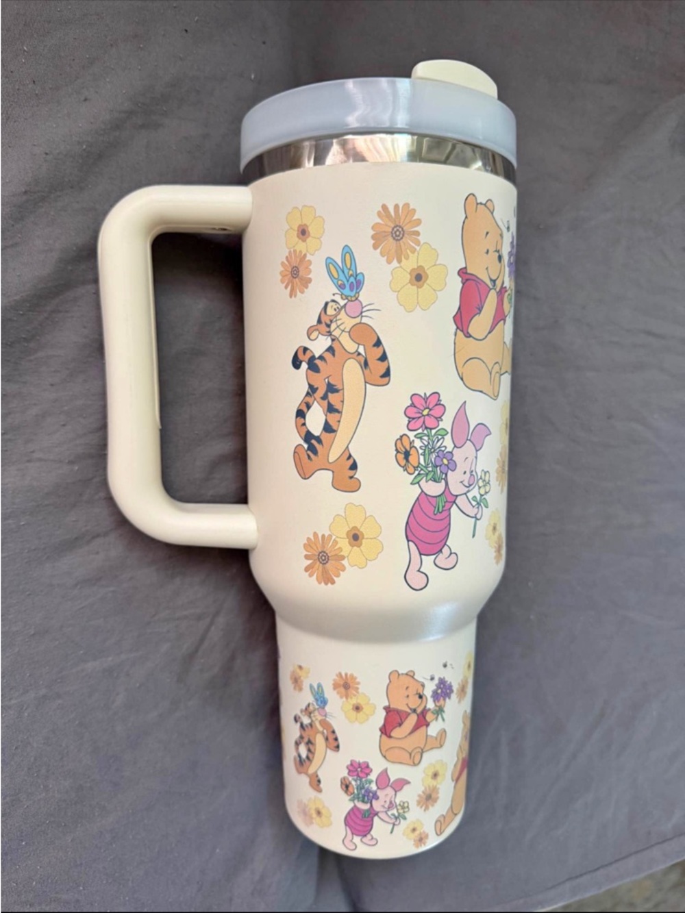 Winnie the Pooh Floral Travel Mug - Cream Illustrated Characters